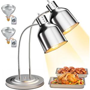PYY Commercial Food Warmer - 2-Head Electric Heating Lamp 500W Stainless Steel Food Warmer Lamp Catering Food Warming Lamp w/Spare Bulb for Catering Kitchen Food Service Restaurant Cafeteria