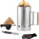 WILLBBQ Charcoal Chimney Starter Great for Fireplace, BBQ, Fire Pits, Barbecues, Chimineas, Campfires, Pizza Ovens - Zinc Steel BBQ Kit, 20 Starters, Heat Resistant Gloves Blower(Bright Silver)