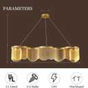 Modern LED Chandelier, Wave-Shaped Pendant Light with Gold Frame and Starry Acrylic Shade, Dimmable Ceiling Light Fixture for Dining Room, Kitchen Island, Living Room, Bedroom, Wavy