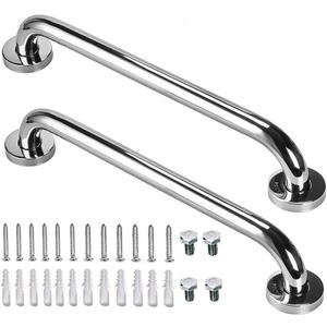 16 Inch Stainless Steel Shower Grab Bar 2 Pack, Munzong Balance Handrail Shower Bar - Bathroom, Bathtub Mounted Safety Hand Support Rail, Handicap, Elderly, Disabled, Injury, Senior Assist Bath Handle