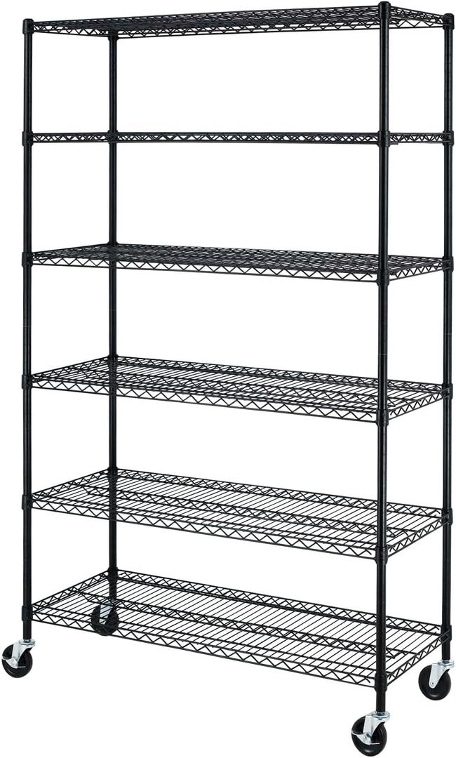 BestOffice Storage Shelves 6 Tier Metal Shelves Adjustable Heavy Duty Garage Shelving Wire Shelving Unit Capacity 6000LBS with Wheels for Kitchen, Garage Pantry Closet Commercial,Black, 18"D x 45"W x 77"H