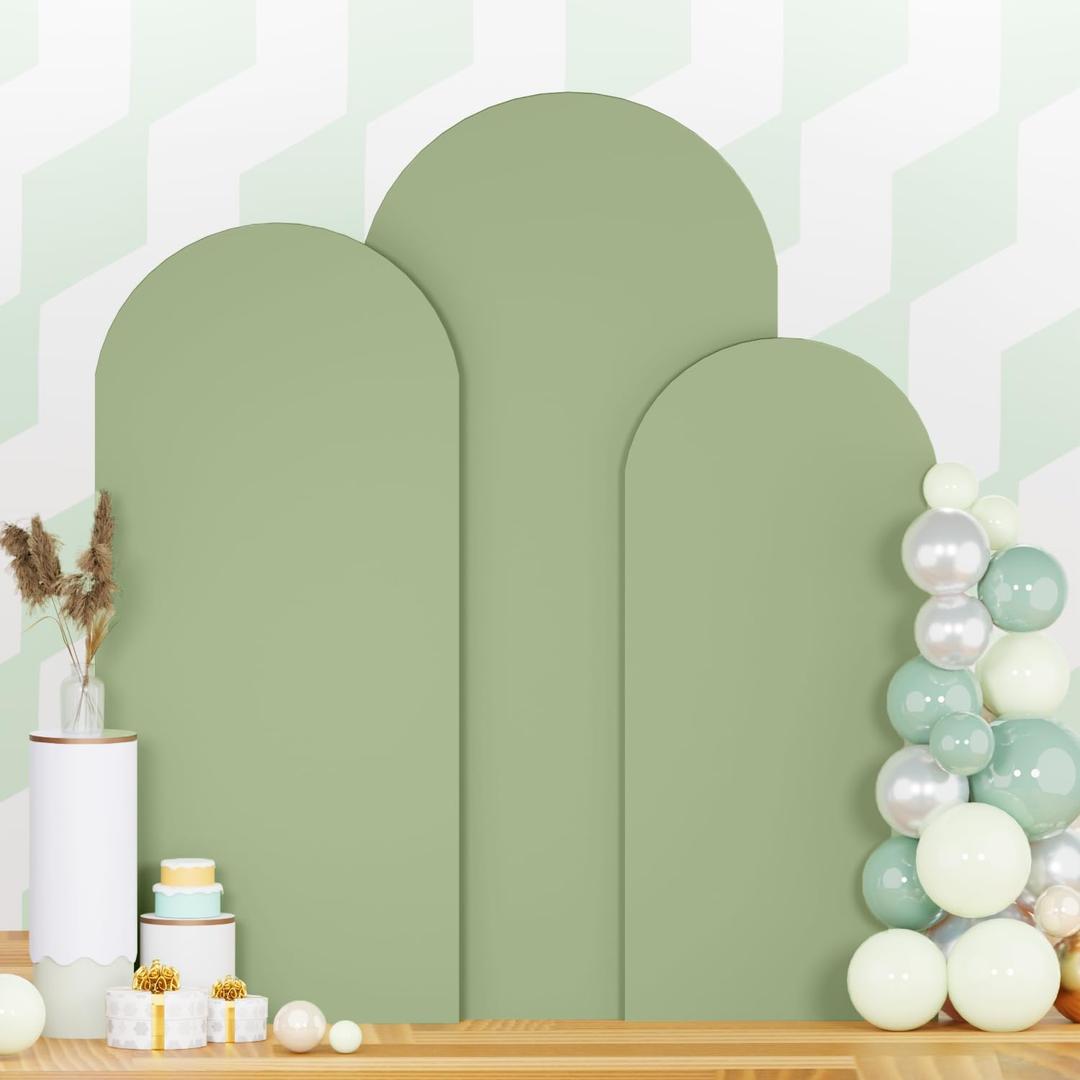 6FT 6.6FT 7.2FT Wedding Arch Cover Set of 3 Sage Green Arch Covers Stretchy Backdrop Round Top Chiara Spandex Arched Backdrop Cover for Birthday Balloon Party Banquet Event Ceremony Decor