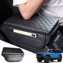 BEEGROW Center Console Armrest Cover for Ford Bronco Accessories 2021 2022 2023 2024 2025 2026 2/4-Door with Leather Side Pockets Interior Accessories Prevent Scratching