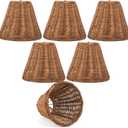 Rattan Lamp Shade Set of 6 Natural Rattan Clip-on Chandelier Lampshade Mini Handmade Woven Vintage Boho Farmhouse Wicker Table Light Cover for Candle Bulb(3.15" Top x 6" Bottom x 5.3" Height)