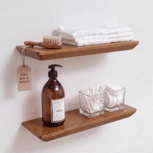 Floating Shelves for Wall - Solid Pine Wood Wall Shelf - Bathroom Shelves -Wall Shelves for Bedroom Living Room - Floating Shelf for Wall Mounted Shelves -16x6.7x1.2 inch- Set of 2 (Walnut Color)