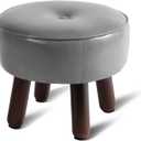 Ottoman, Small Foot Stool, Round Leather Pouf Ottoman, 13''L x 13''W x 10.2''H Foot Rest with Non-Skid Rubber Legs for Living Room Bedroom Couch Entryway, Grey