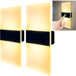 Wall Sconces Sets of 2, Wall Lights with White Frosted Glass Shade, Acrylic Rechargeable Wall Sconce, LED Touch Control Wall Light, Wall Lamps for Bedroom Living Room Kitchen and Hallway (Warm Light)