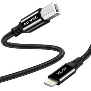 AGVEE 6.6ft Lightning OTG MIDI Cable USB Type-B Cord Compatible with iPhone iPad iOS for Electronic Music Instrument, Piano, Midi Controller, Midi Keyboard, Audio Interface Recording, Black