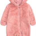 Babymine Newborn Baby Jumpsuit Hooded Fleece Rompers Long Sleeve Onesie Outwear Outfits (9-12 Months, Pink)