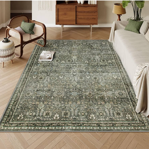 Lahome Sage Green Area Rug 6x9, Machine Washable Rugs for Living Room, Boho Vintage Soft Bedroom Carpet for Dining Room Nursery Apartment Office, Dark Green