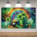 Happy St Patricks Day Photo Backdrop Rainbow Gold Coins Green Shamrock Lucky Clover Banner St. Patrick's Day Party Decorations and Supplies for Home-7143''