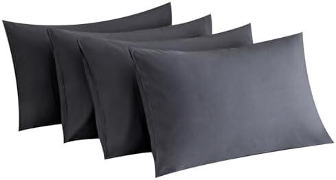 MINIPANDA Dark Grey Pillow Cases Set of 4 Queen Size - Super Soft, Smooth and Breathable Dark Gray Pillow Cases Queen- Envelope Design - Machine Washable Lightweight (20X30 Inches (4 Piece))