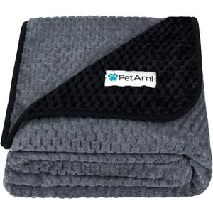 PetAmi Waterproof Dog Blanket, Leakproof XL Pet Blanket for Large Dogs, Furniture Sofa Couch Cover Protector, Fleece Cat Throw Bed Crate Kennel, Reversible Washable Soft Plush, Twin 60x80 Black Gray
