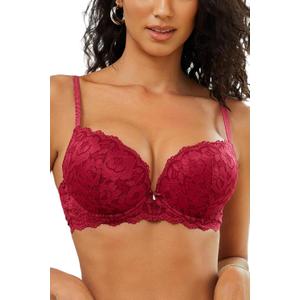 Push Up Bras for Women Add 2 Cups Sexy Lace Cleavage Extra Padded Plunge Bra Underwire (34C, Red)
