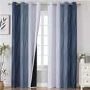 Estelar Textiler Navy Blue and Greyish White Blackout Curtains for Bedroom 84 Inches Long, Full Room Darkening Grommet Curtains for Living Room,Thermal Insulated Ombre Drapes,52Wx84L,2 Panels