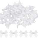 MECCANIXITY 50Pcs Mini Ribbon Bow Mini Fabric Satin Ribbon Flower Bows for Craft DIY Sewing Wedding Birthday Party White