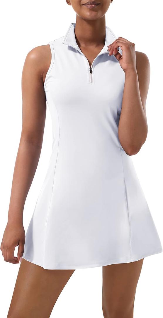 Tennis Dress for Women, Tennis Golf Dresses with Built in Shorts and Pockets for Sleeveless Workout Athletic Dresses (Small, White)