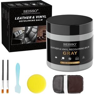 SEISSO Leather Recoloring Balm, Leather Repair Kit for Furniture, Leather Scratch Remover, Leather Color Restorer for Couch, Leather Dye Paint for Faded,Cracked and Damaged Leather(Grey)
