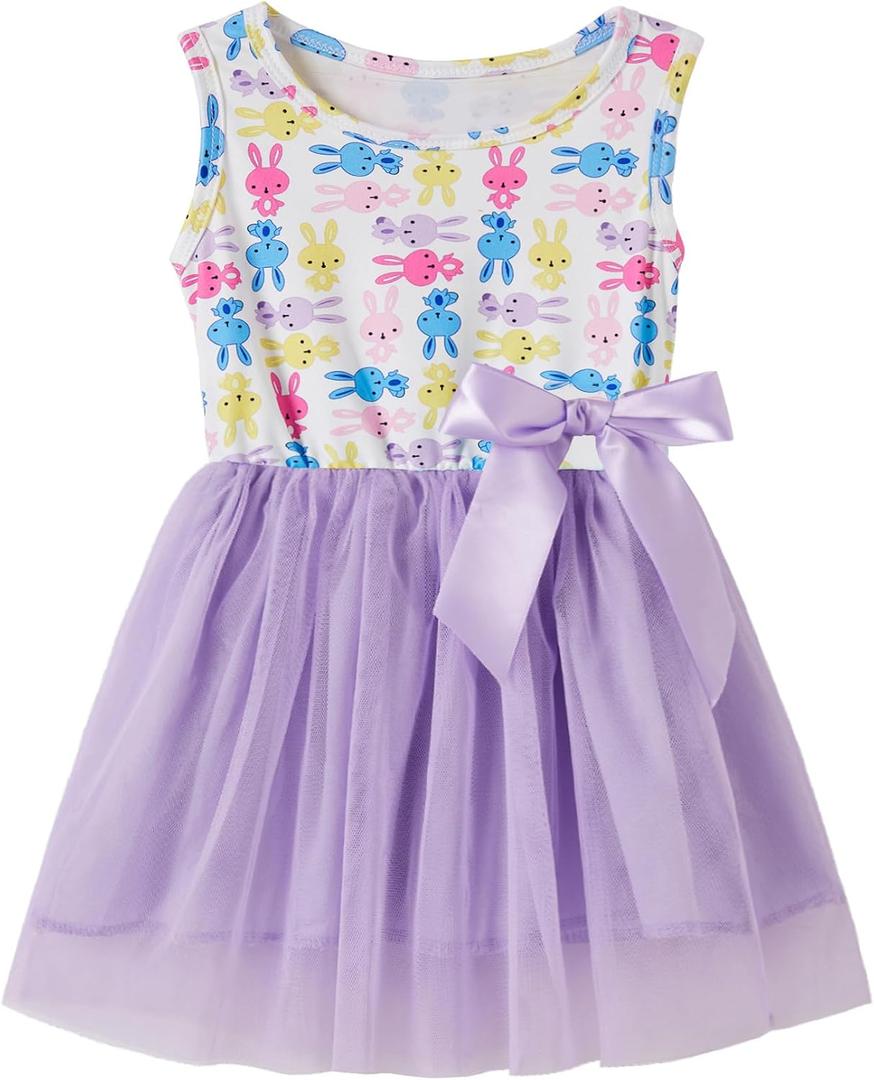Girls Sleeveless Dress Toddler Bunny Tutu Sundress Casual Party Dresses (Purple)