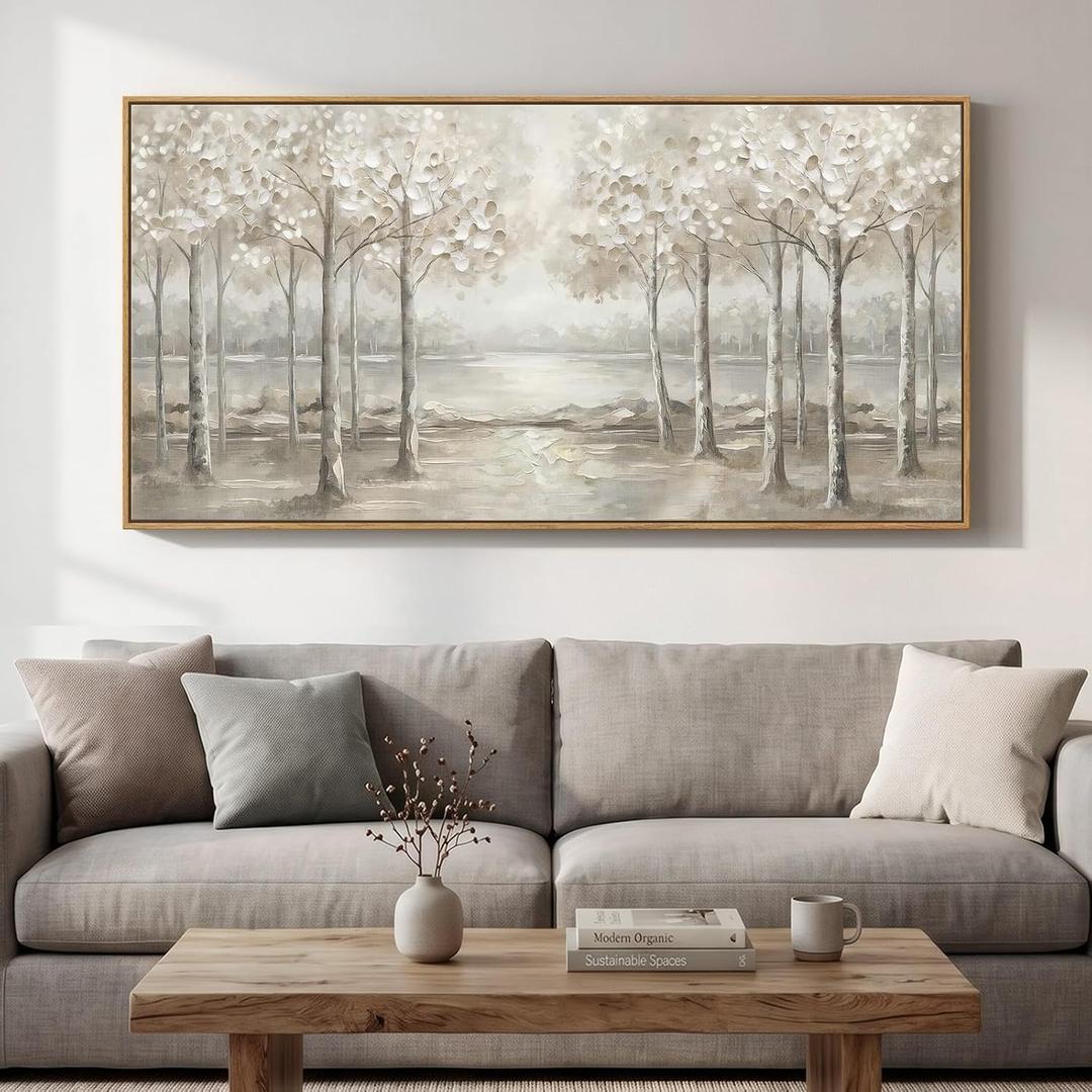 Framed Birch Tree Forest Landscape Wall Art for Living Room, 60x30 Inch, 28.5"L x 57"W