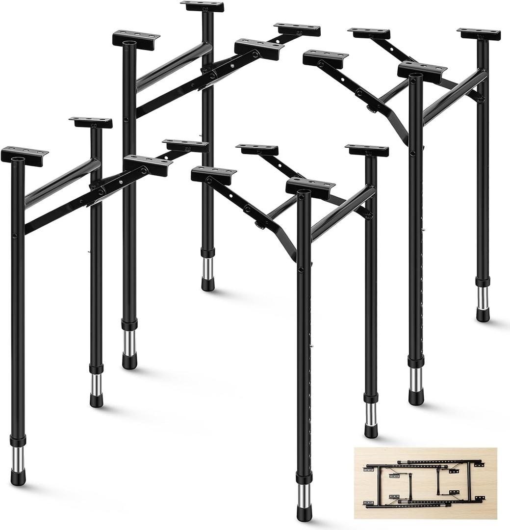 Tandefio Folding Table Legs Adjustable Height 14 Inch Wide Folding Tables Legs Collapsible Durable Metal Furniture for Kitchen, DIY Bar Desk, Coffee Dinner, Home, Tabletops, Table Saw(4 Pcs,14 Inch)