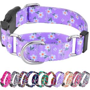 Martingale Collar for Dogs, Adjustable Soft Nylon Dog Collars with Special Design Cute Patterns for Small Medium Large Dog (Purple Flower)