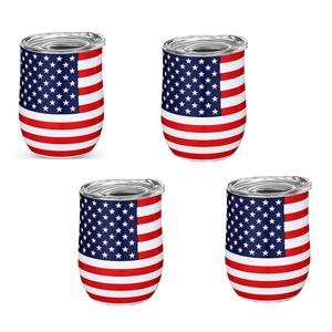 4 Pcs 4th of July Mini Tumbler Shot Glasses, American Flag Patriotic Gift Cups with Straw Lid, Stainless Steel Double Wall Vacuum Insulated Cups for Men Veteran Independence Day