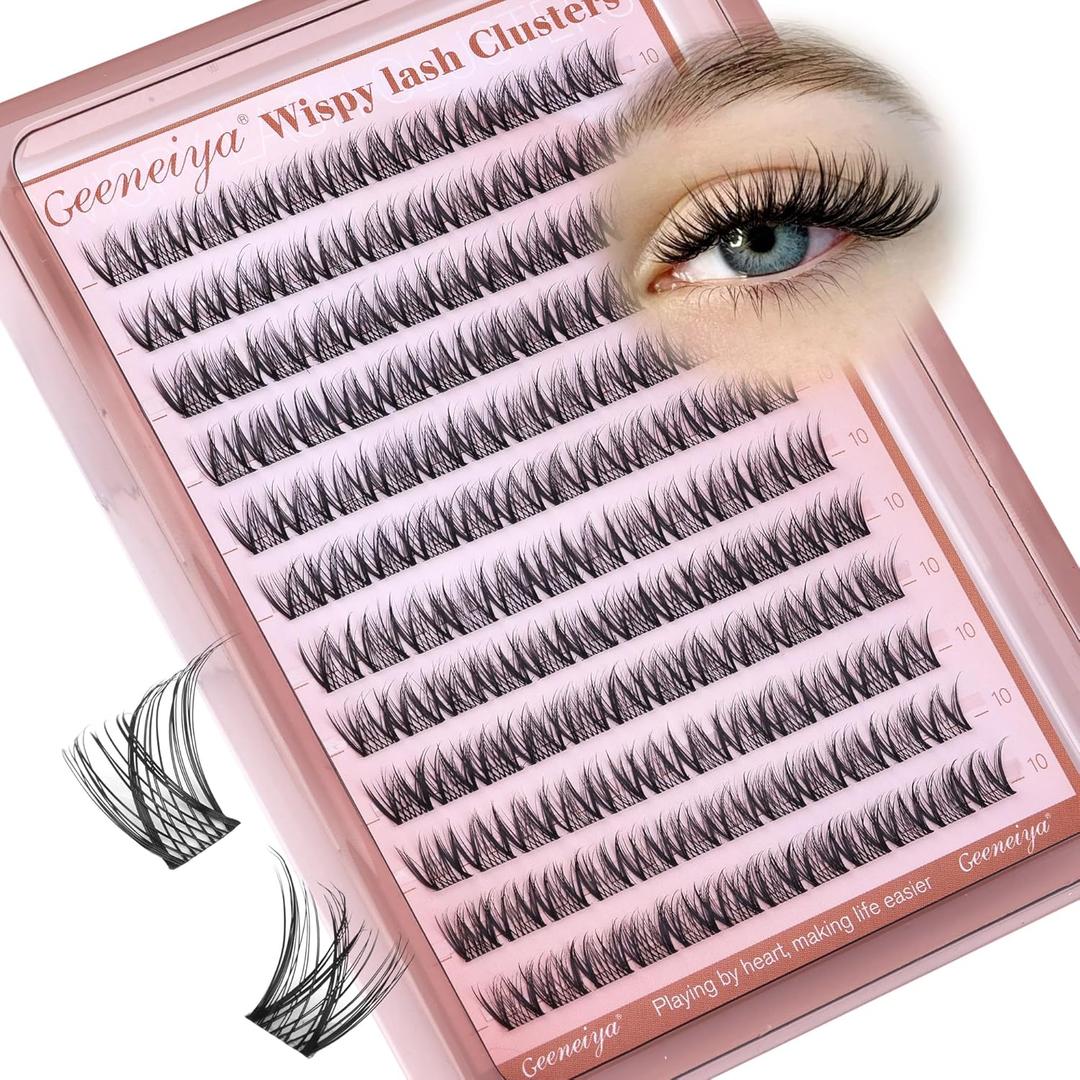 Medium Lash Clusters Short Wispy C Curl Eyelash Clusters 10MM Individual Eyelashes Natural Cluster Eyelash Extensions Natural Looking Cluster Lashes by Geeneiya (C Curl,10MM)