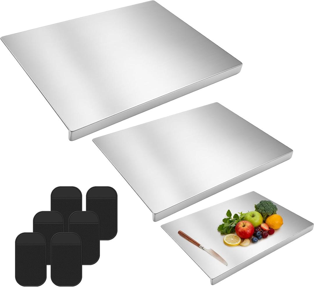 Patelai 3 Pcs Stainless Steel Cutting Boards for the Kitchen, Stainless Steel Chopping Board 17.3 x 13.4/15.7 x 11.8/11.8 x 7.9 Inch with 6 Anti-slip Pads, for Meat, Fruits, Vegetables, Bread
