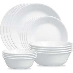 ZOID 3120NM Glass Glossy Mugless Dinnerware Set, White, 16 Pieces
