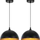 Farmhouse Pendant Lighting for Kitchen Island,Black and Gold Dome Pendant Light Fixtures, Industrial Hanging Ceiling Light for Dining Room Foyer Cafe Kitchen Sink,2 Pack, 11.8inch-Ceiling