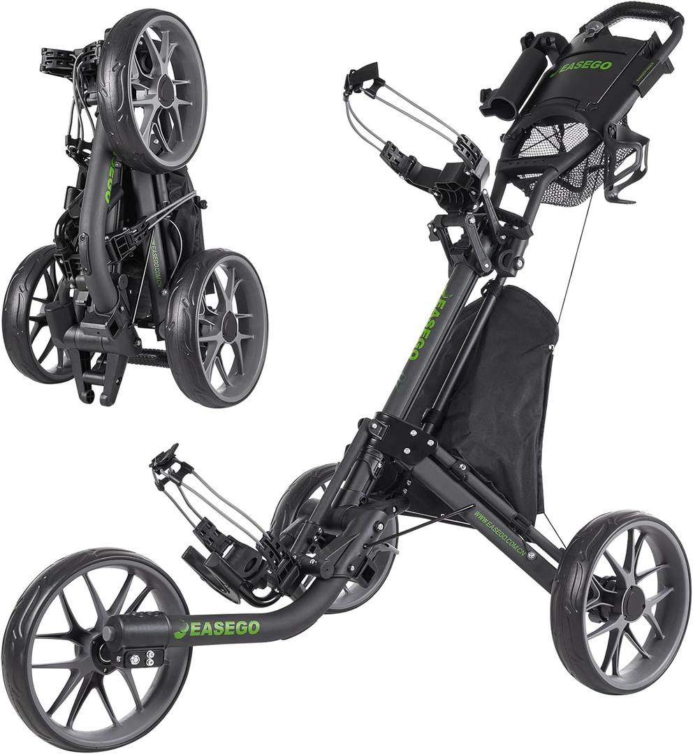 Golf Push Cart 3 Wheel : Golf Bag Cart Foldable with Phone Holder/Cup/Umbrella Holder Compact Golf Pull Carts Quick Fold Golf Caddy Push Carts with Large Wheelbase for Different Terrain (gray)