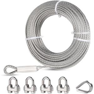 Fologtoo 1/2" Stainless Steel Cable, 25FT, 7x19 Strand Heavy-Duty Wire Rope Cable, 23000lbs Breaking Strength Steel Cable for Zipline, Winch Cable, Boats Lifting & Hoisting