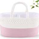 ABenkle Diaper Caddy Organizer - Cotton Rope Nursery Storage Basket for Baby Essentials, Boys & Girls Shower Gift, Changing Table Organizer, Pink (Large)