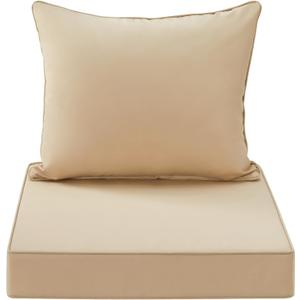 Outdoor Seat Cushion Set 24x24 Inch Waterproof & Fade Resistant Cushions for Patio Furniture, Removable Cover Deep Seat & Back Cushion with Handle and Adjustable Straps for Chair Sofa, Beige