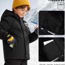 FREE SOLDIER Boys Girls Waterproof Ski Jacket Fleece Lined Warm Winter Snow Coat Kids Winter Jacket with Detachable Hood (Black)