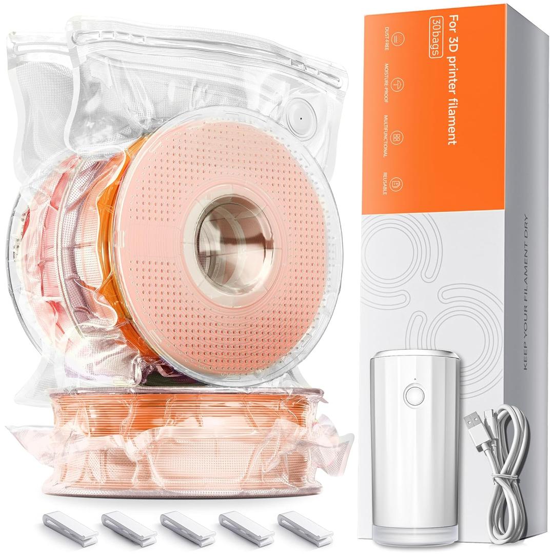 Filament Storage Bags with Auto Pump - Upgraded 30 Extra Large Filament Bags (14.9 * 13 inch) Plus 30 Desiccants and 5 Clips - Extra Large Filament Vacuum Bags Designed for Bambulab Reusable Spool