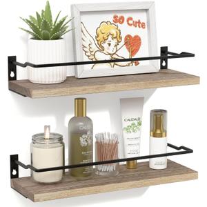 RICHER HOUSE Bathroom Shelves, Guard-Rail Floating Shelves for Wall, Wall Mounted Shelves Set of 2, Cute Bathroom Organizer Decor, Over Toilet Storage Small Shelf for Kitchen - Carbonized Black