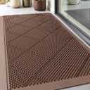 DEXI Front Door Mats Outside Entrance, 17x36 Rubber Waterproof Dirt Trapping Entry Mat for Entryway, Heavy Duty Non-Slip Low-Profile Welcome Doormat All Weather for Patio, Brown