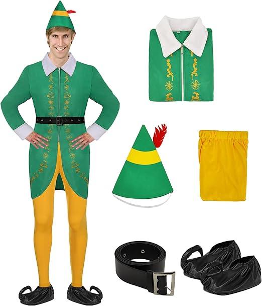 5 Pcs Elf Christmas Cosplay Costume Shirt Pants Hat with Belt Full Set for Christmas Cosplay Party, Size:M