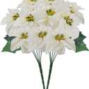 Poinsettias Artificial Christmas Flowers Bouquet 2 Pack Large White Poinsettia Flowers Faux Winter Flowers for Indoor Outdoor Xmas Ornament Porch Home Garden Decorations (Flower Head-9.8inch)