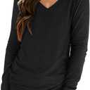 Womens Crewneck T Shirts Lightweight Long Sleeve V-Neck Tee Female Loose Fit Fall Tops Fashion Trendy Soft Clothes Outfits, Small