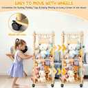 Stuffed Animal Storage Organizer, Wooden Plushies Toy Zoo Holder with Wheels, Large Capacity Storage Tower for Toys, Mobile Toy Holder Cage for Kids Playroom, Nursery, Toddler Room, 2 Tier, Wooden