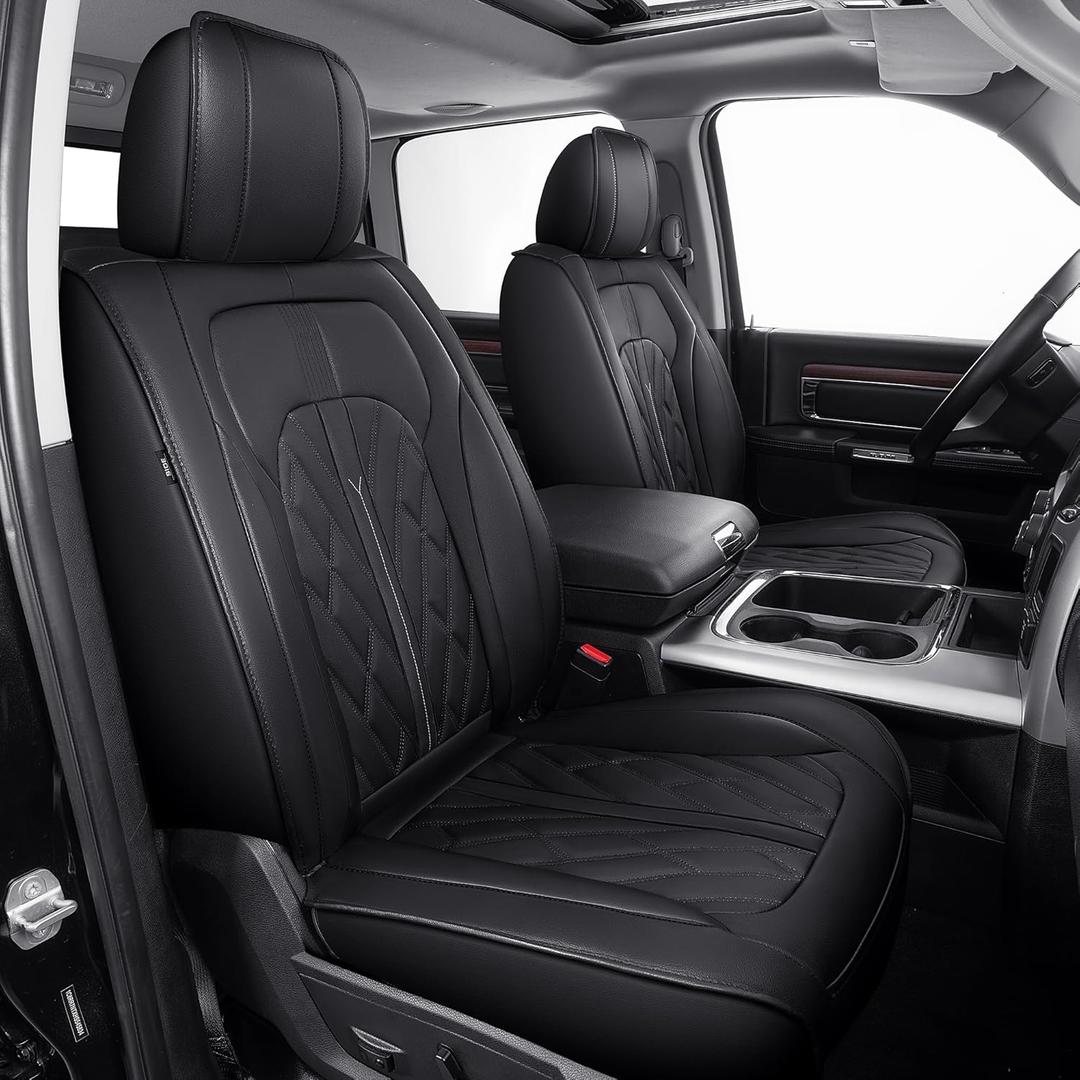 IKABEVEM Seat Covers Fit for Dodge RAM 1500 2002-2024 2025 2026: Compatible with RAM 1500 2500 3500 Car Seat Cover Truck Pickup Crew Double Quad Cab (Curved Bench, Full Set, Black)