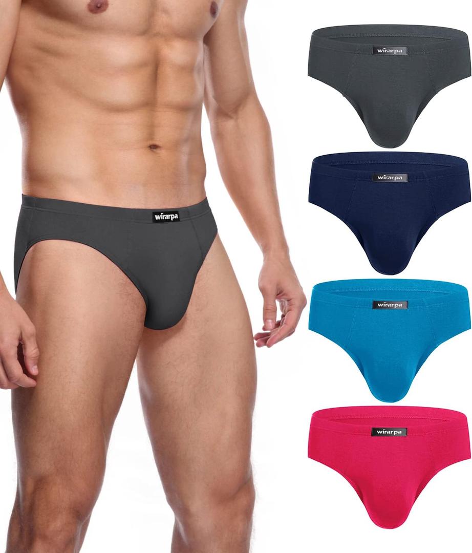 wirarpa Men's Underwear Modal Microfiber Briefs No Fly Covered Waistband Silky Touch Underpants 4 Pack (Medium)