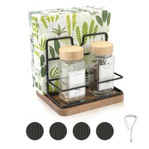 Napkin Holder for Table, SHAIDOJIO Metal Napkin Holders with Salt and Pepper Shakers Caddy, Wooden Napkin Dispenser Standing Paper Napkin Storage for Dining Table Kitchen Decor