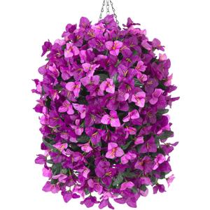 Artificial Bougainvillea Faux Flowers Plants Baskets for Outdoor Outside Decoration, 3PCS Fake Silk Flowers Long Trailing Vines UV Resistant Realistic for Front Door Porch Patio (Double Fuchsia)
