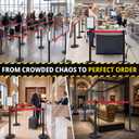 4-Pack Black Stainless Steel Crowd Control Stanchions, 9.8 ft Retractable Red Safety Belts with 1 Sign Holder(Red Belt)