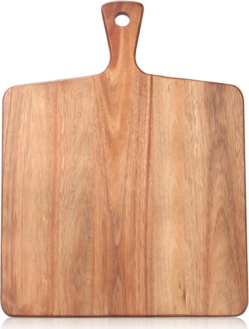 Large Acacia Wood Cutting Board with Handle Wooden Charcuterie Board Kitchen Chopping Block for Meat Cheese Vegetable Bread Fruit Serving Boards Wood Butcher Block Carving Board, 17" X 13"
