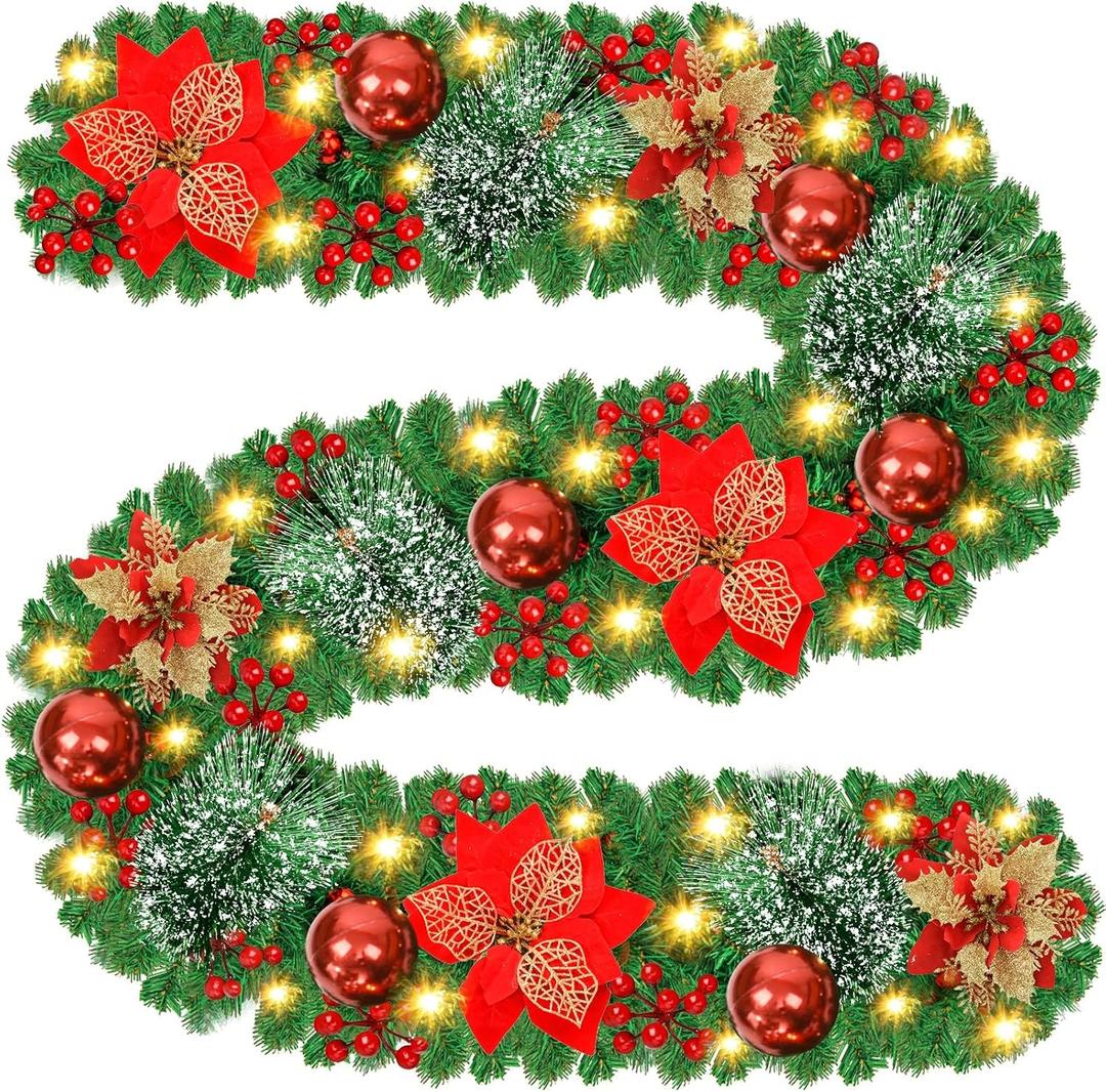 Artificial Green Christmas Garland PVC Pine Needle Wreath for Holiday Home Mantel Staircase Fireplace or Commercial Display Decoration